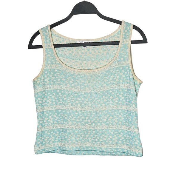 St. John Light Blue & Cream Polka Dot Textured Knit Tank Top Size S - Picture 1 of 10